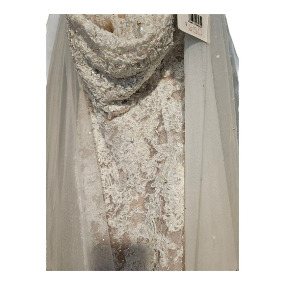 Sherri Hill Ivory Nude Lace Wedding Dress US 10 - Picture 7 of 12